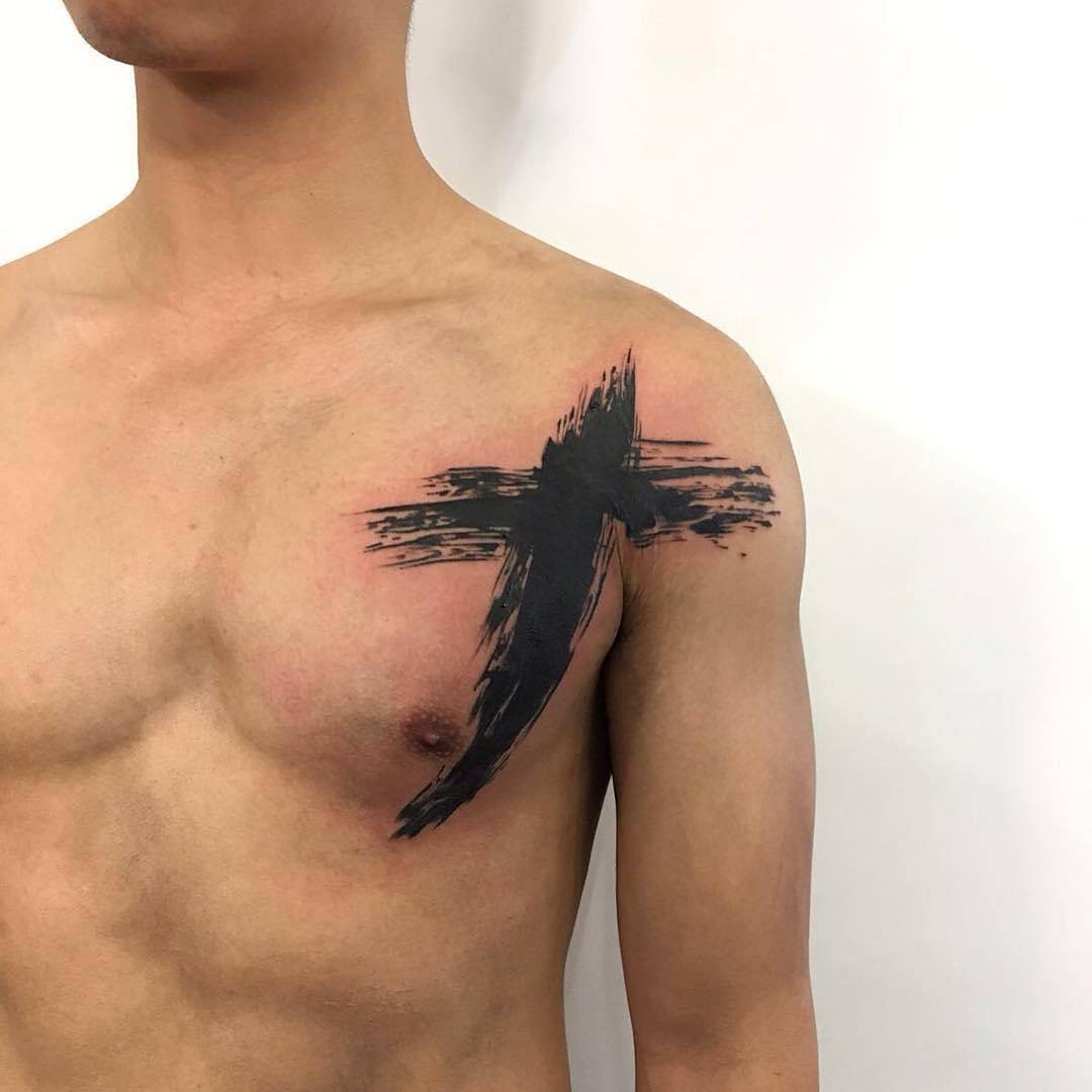 wooden cross tattoos with wings