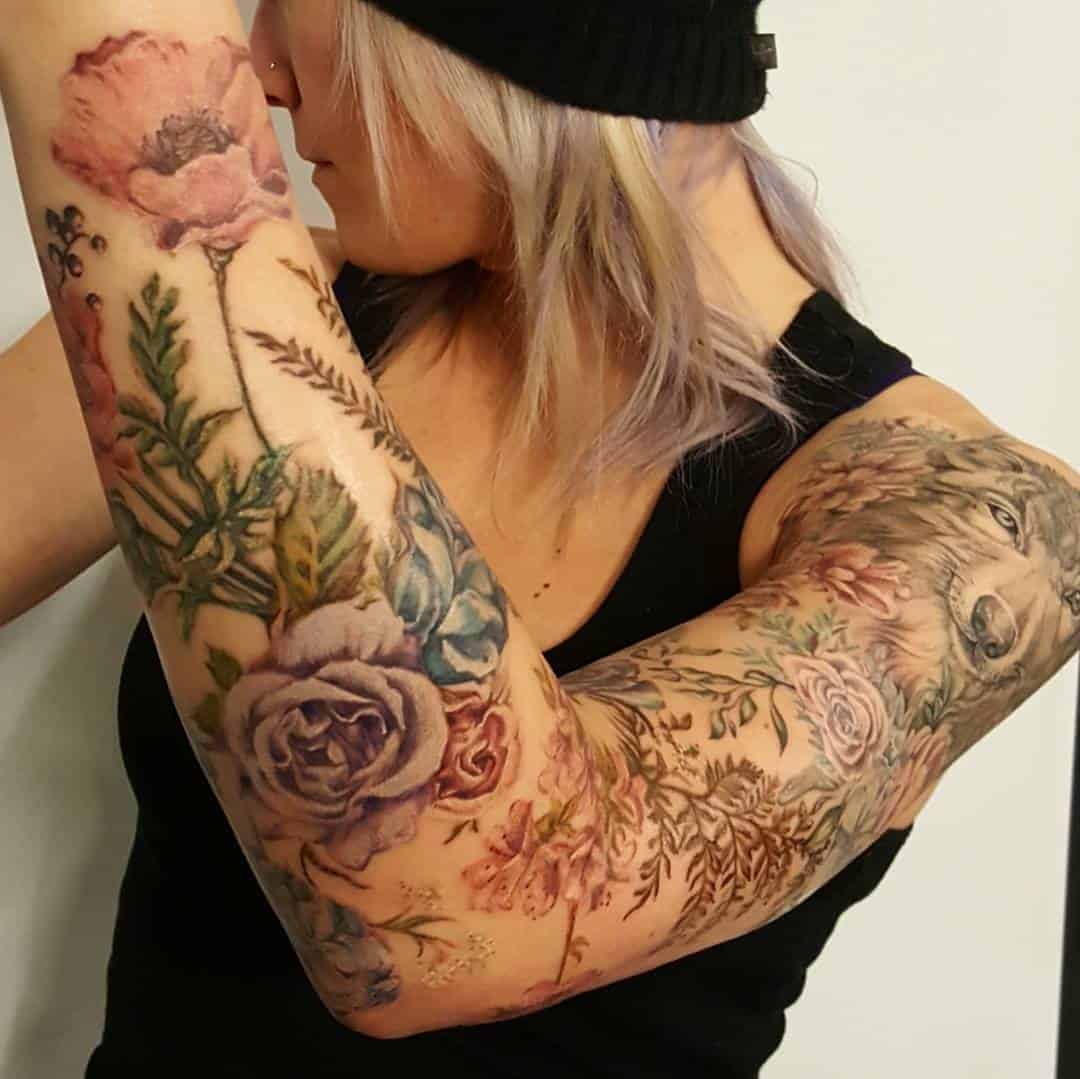 flower sleeve tattoo designs for women