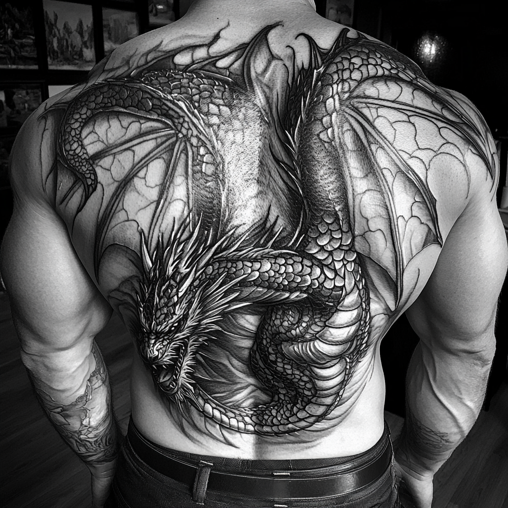 Black and Gray Dragon Tattoos: Bold & Timeless
