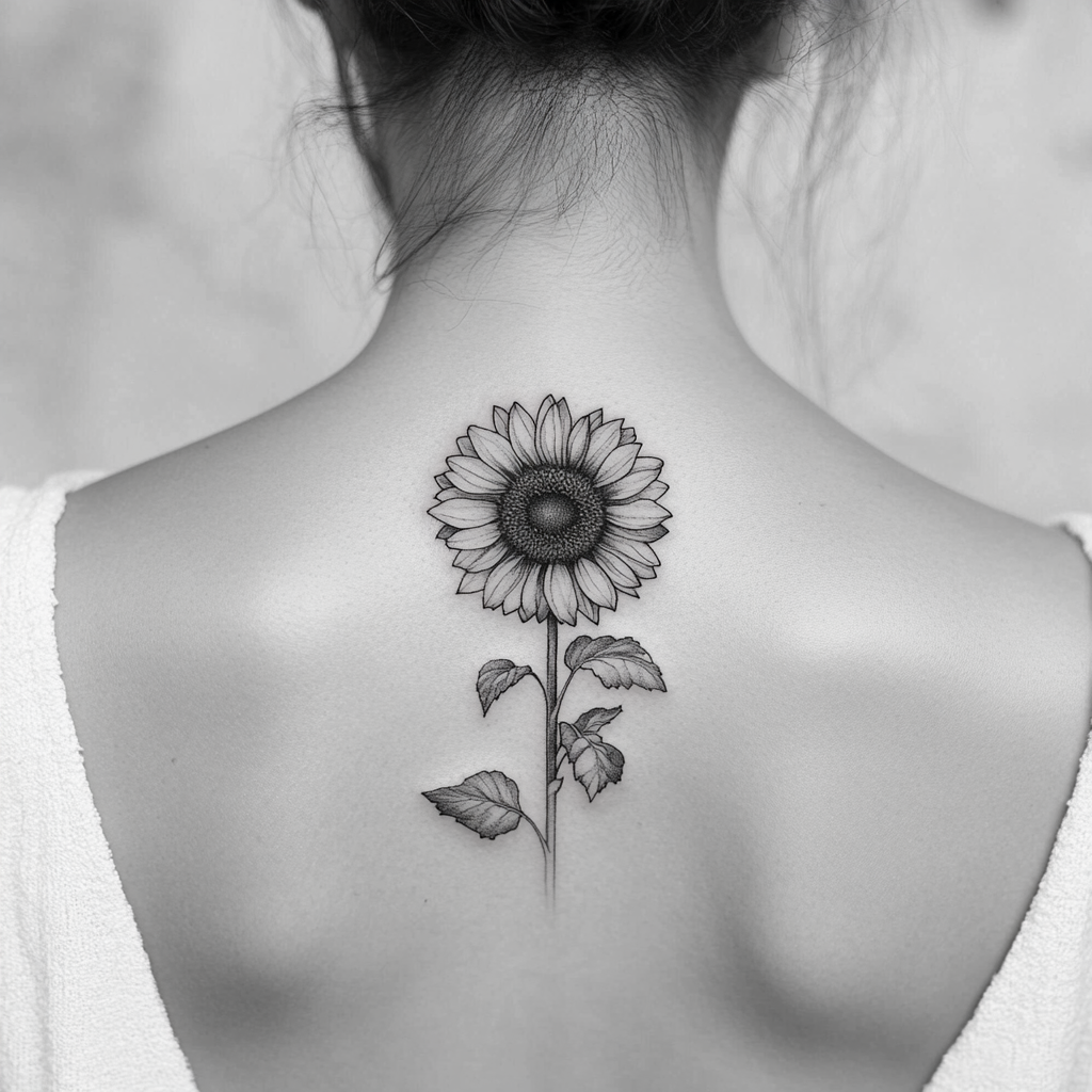 Black and Gray Sunflower Tattoo Beauty