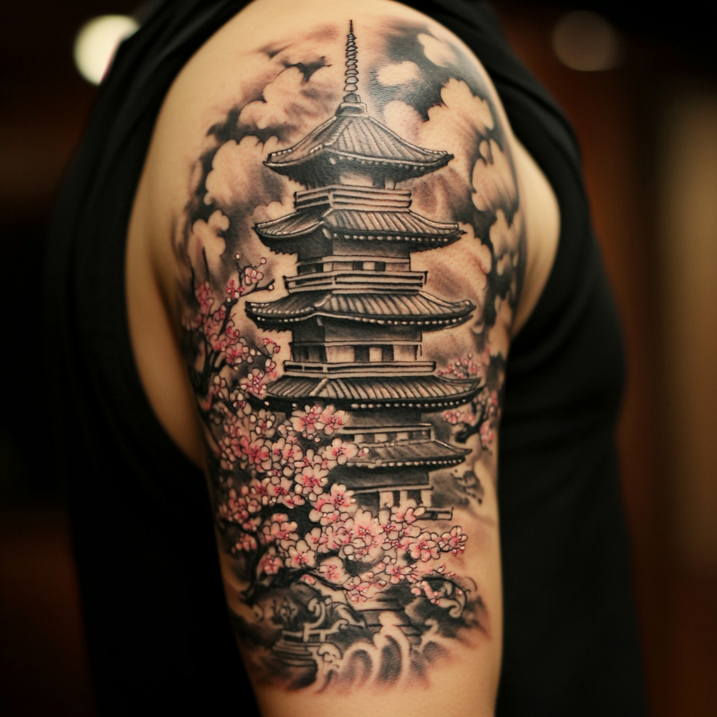 Japanese Pagoda tattoos Chronic Ink