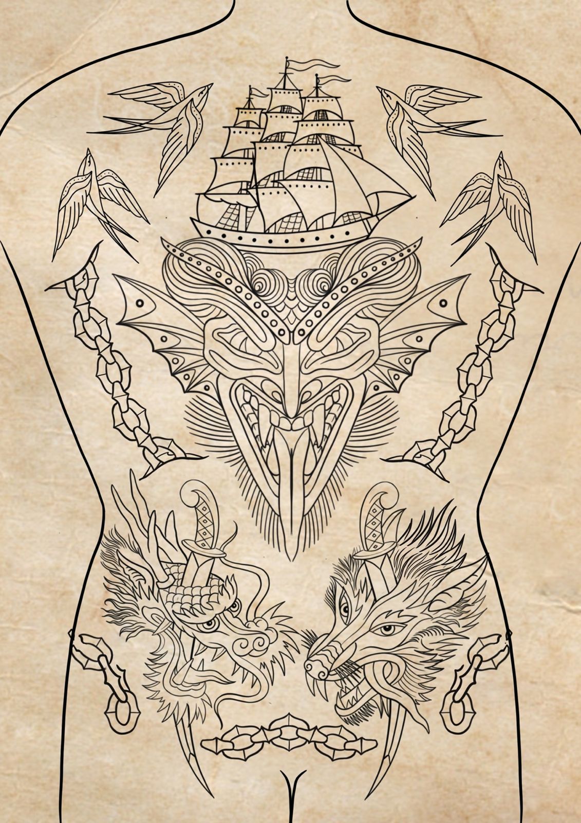 Full Traditional Back Piece 2 – Chronic Ink