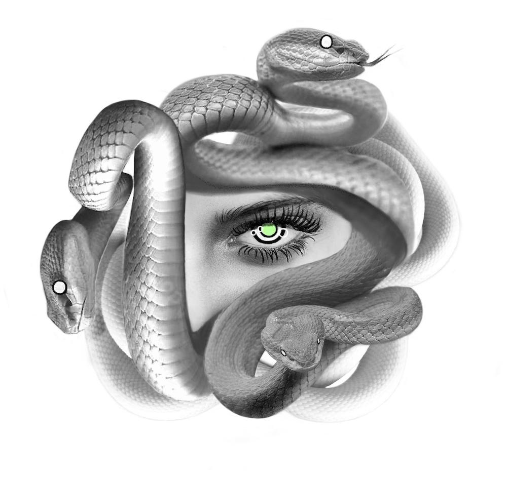 Tattoo inspired artwork featuring snake headed Medusa