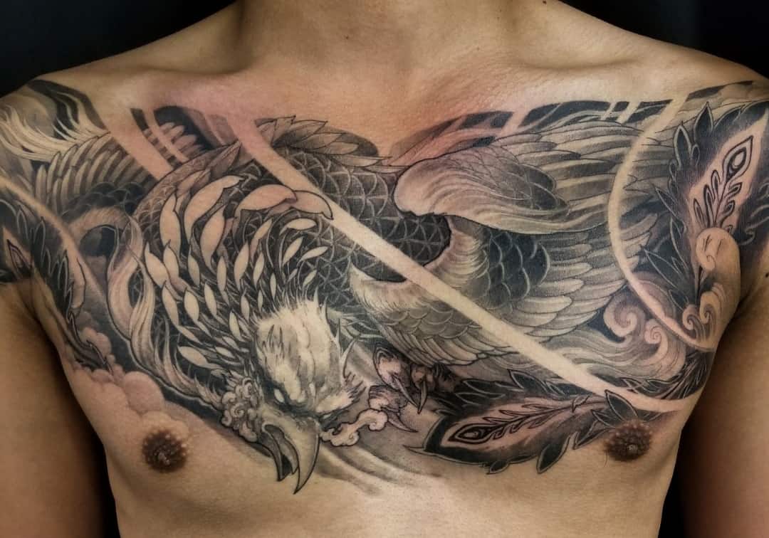 Two Skulls and Bird Chest Tattoo  Best Tattoo Ideas Gallery