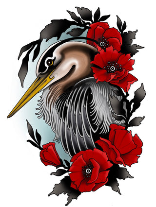 Heron and Flowers