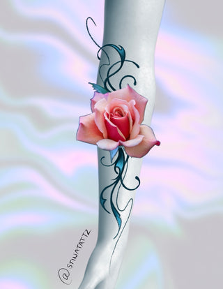 Pink Rose w/ Teal Tribal