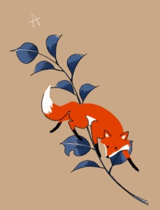 Fox and Blue Leaves