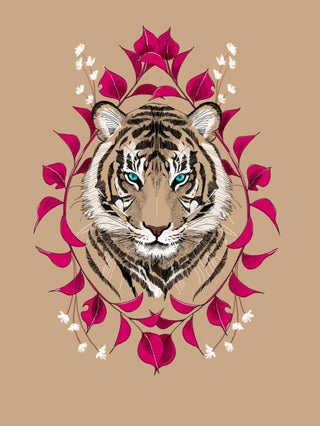 Tiger with Pink Leaves