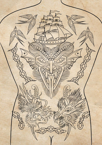 アート・デザイン・音楽 BACK PIECE TATTOO II Full Traditional Back Piece 2 – Chronic Ink