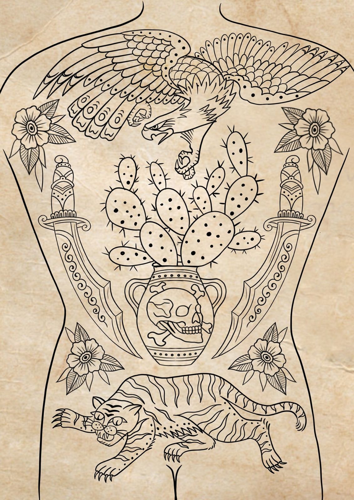 Line work tattoo flash - Bronctattooaus.com