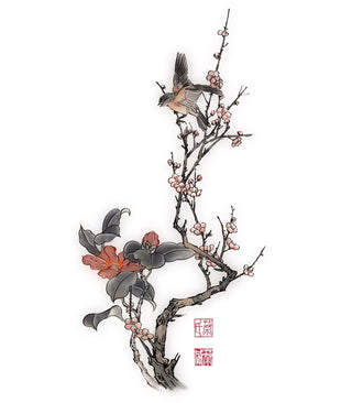Bird in Cherry Blossom Tree