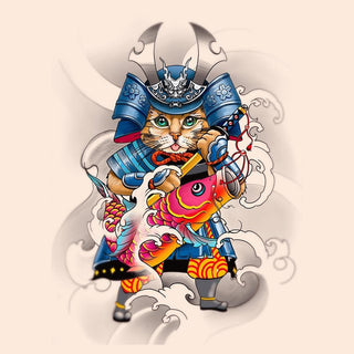 Cat Samurai with Koinobori