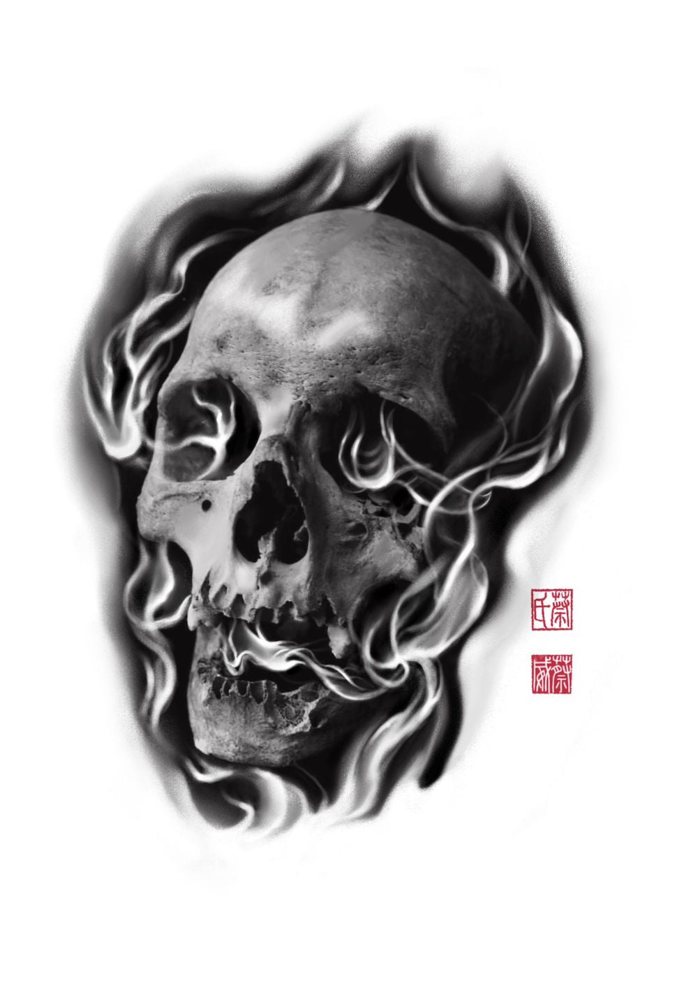 Premium Photo | Ghost rider flaming skull ink sketch black and white  digital illustration