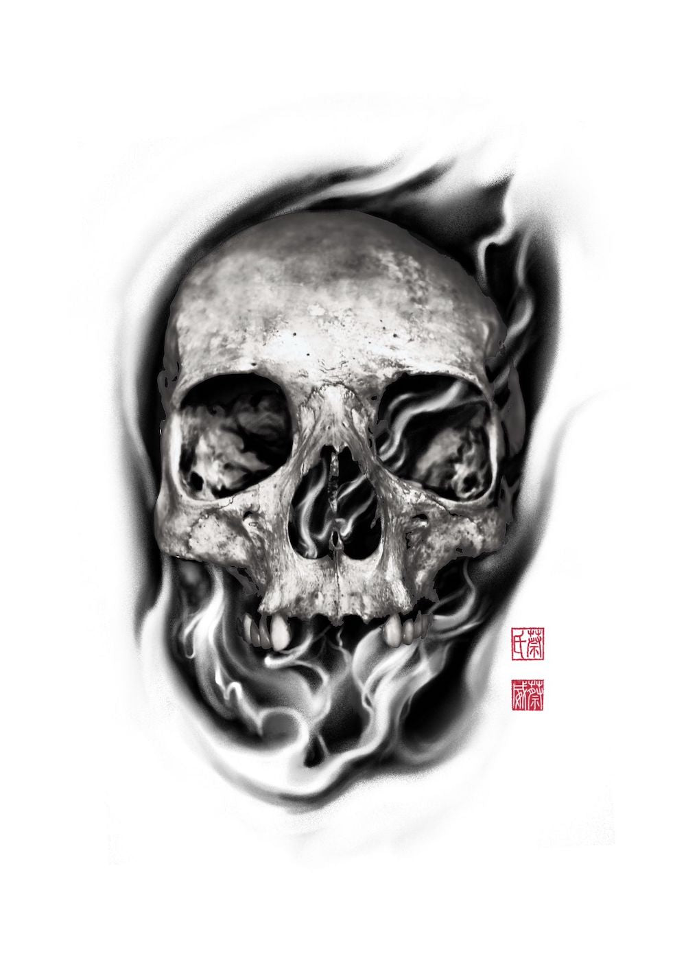 Large Time skull arm art temporary Tattoo - smoke death time Temporary  Tatoos | eBay