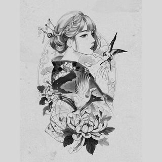 Geisha with Chrysanthemums