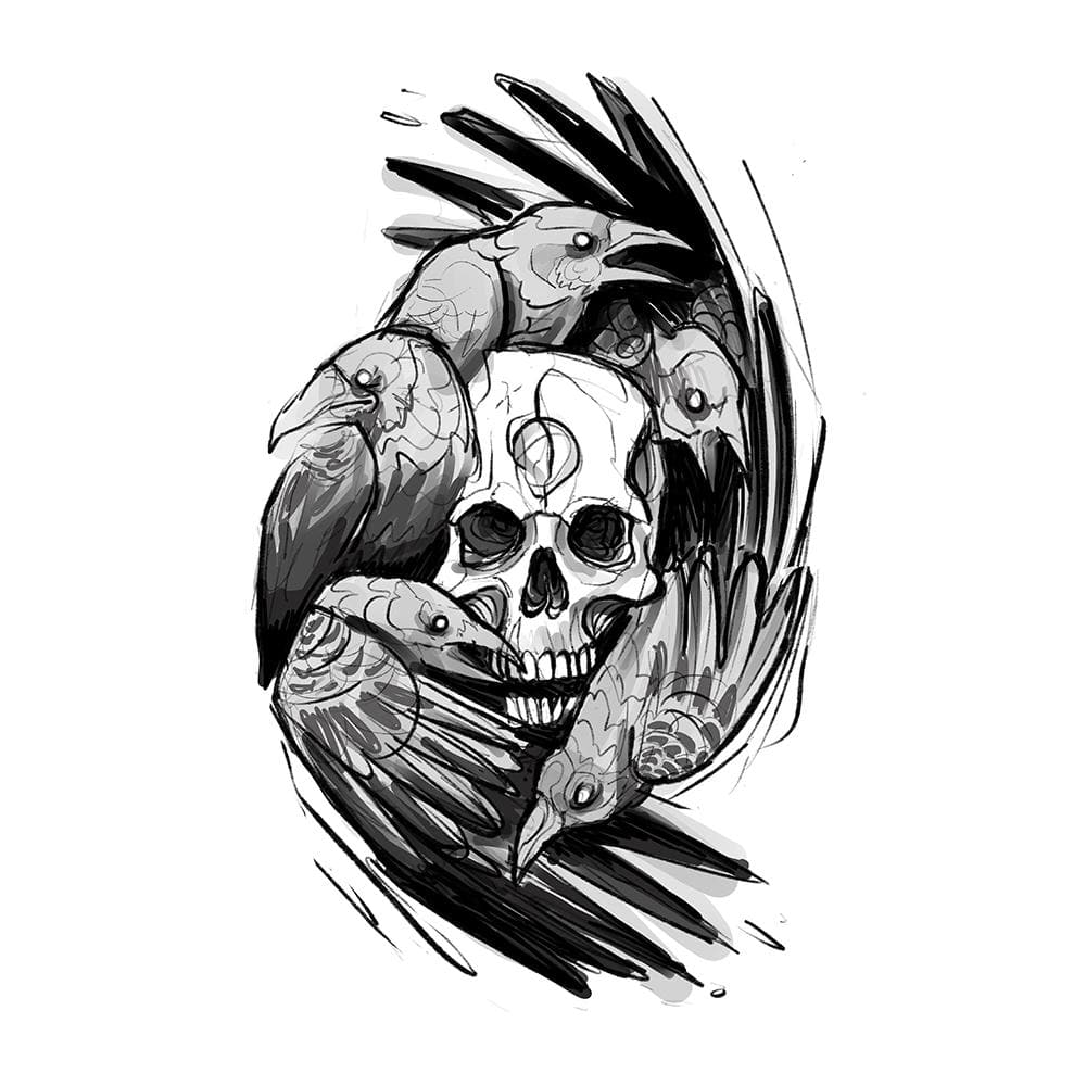 Skull with a crow  EDDY TATTOO