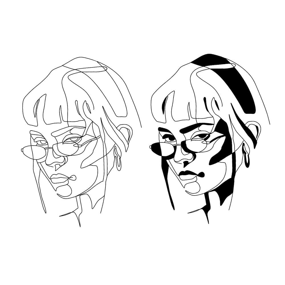 Line Work Portrait Glasses Chronic Ink
